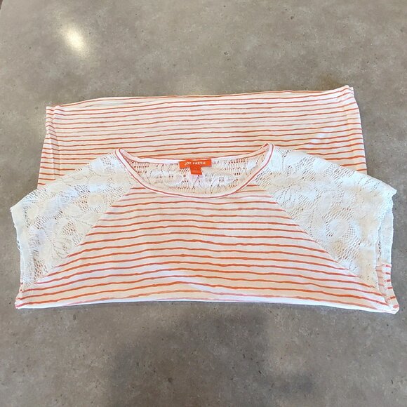 JOE FRESH Women's White & Orange Stripe Short Sleeve T-Shirt - Large - Picture 8 of 12